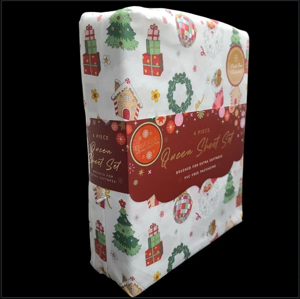 Envogue Queen Bed Sheet Set Christmas Reindeer Stockings Gingerbread Disco Ball
